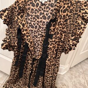 Leopard Print Ruffled Dress bow tie front 3 ties